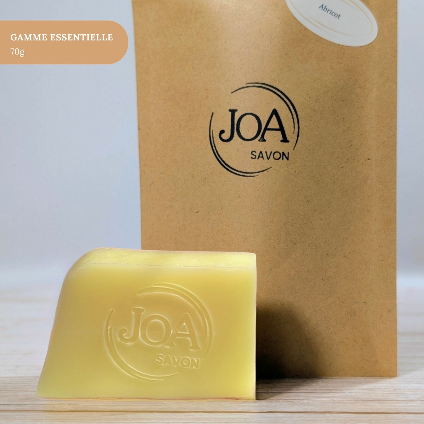 Savon Abricot Joa Savon gamme Essentielle 70g avec packaging minimaliste