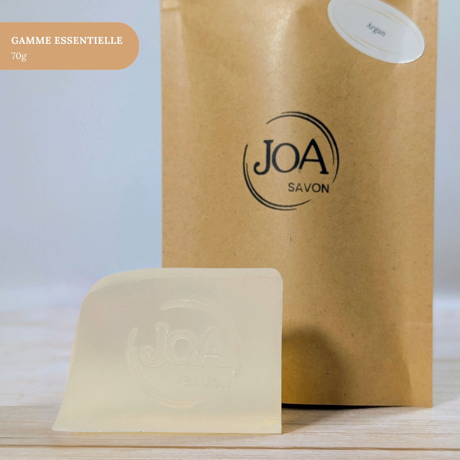 Savon Argan Joa Savon gamme Essentielle 70g avec packaging minimaliste