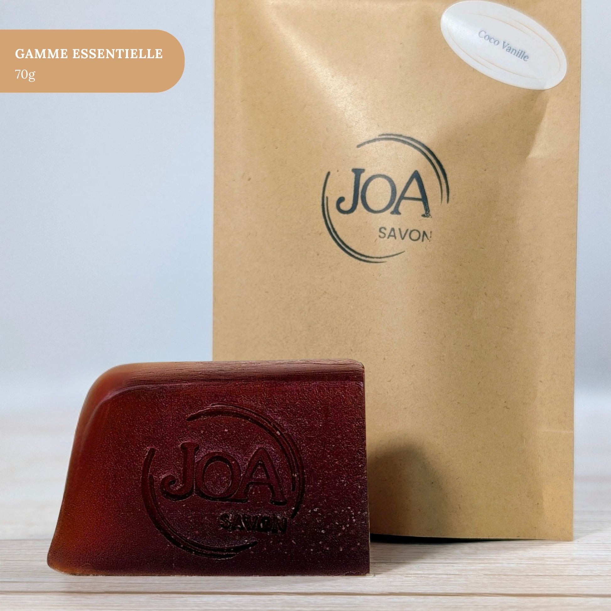 Savon Coco Vanille Joa Savon gamme Essentielle 70g avec packaging minimaliste