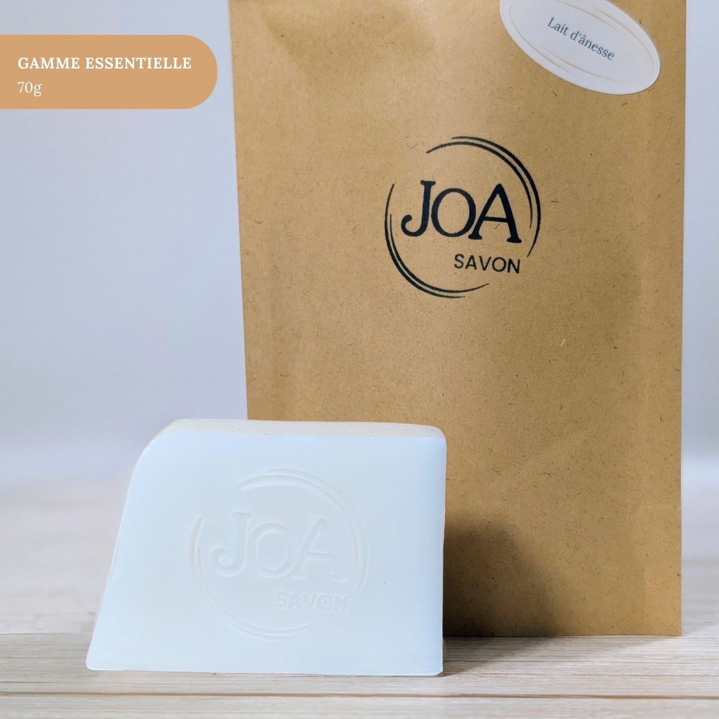 Savon Lait d’ânesse Joa Savon gamme Essentielle 70g avec packaging minimaliste