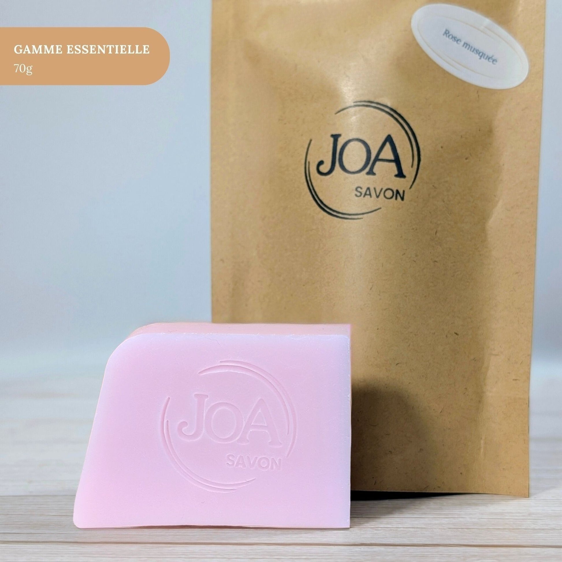 Savon Rose Musquée Joa Savon gamme Essentielle 70g avec packaging minimaliste