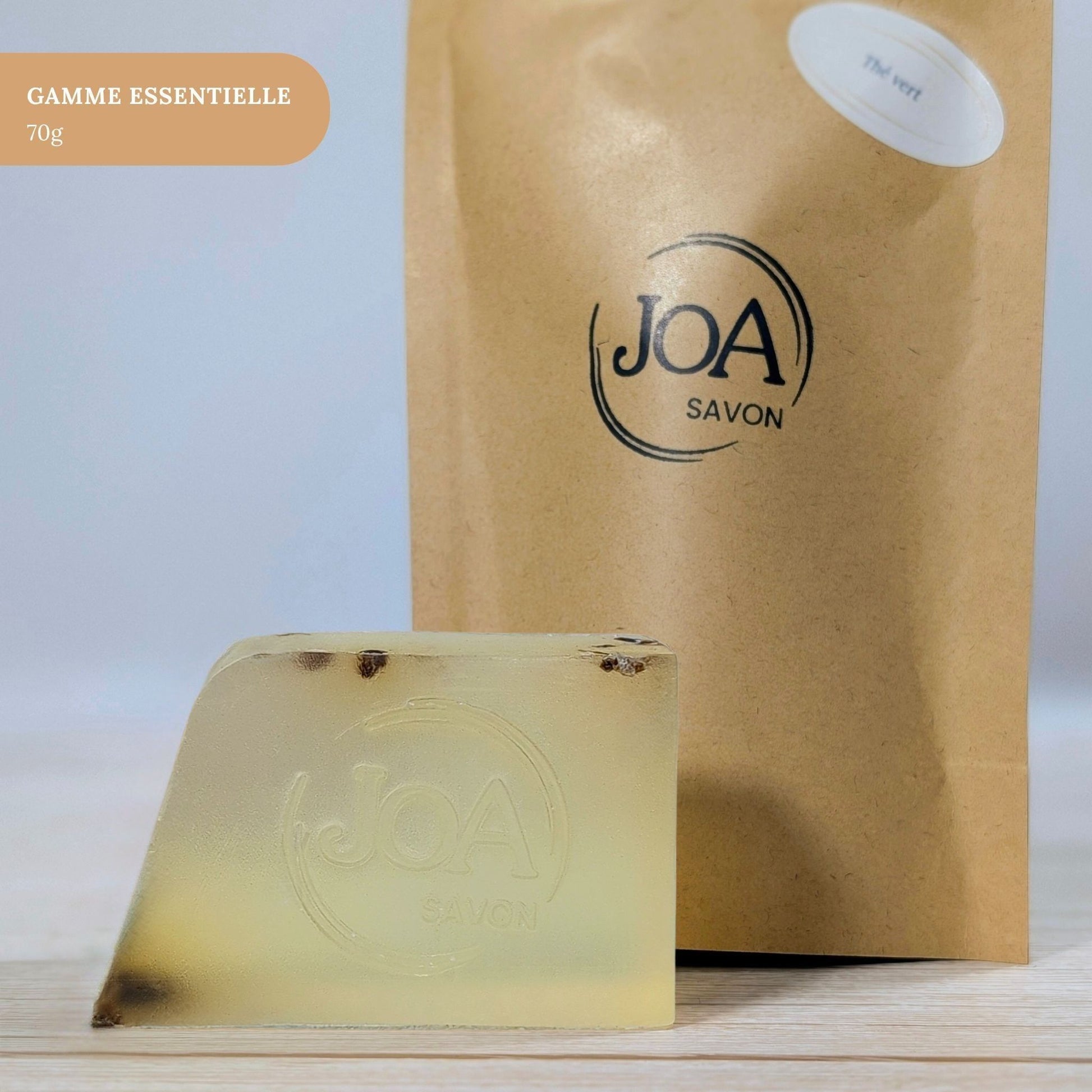 Savon Thé Vert Joa Savon gamme Essentielle 70g avec packaging minimaliste